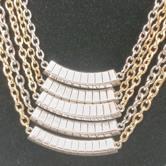 Womens Silver / Gold Tone Multi Chain Statement Necklace - Picture 3 of 10